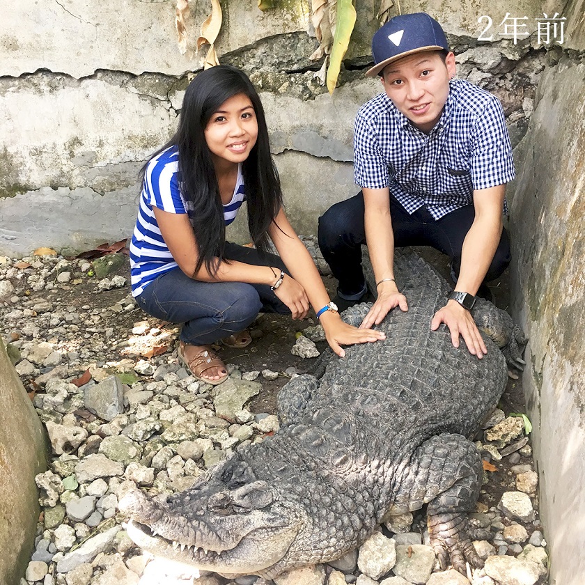 2年前、先生とワニを触る長岡さん